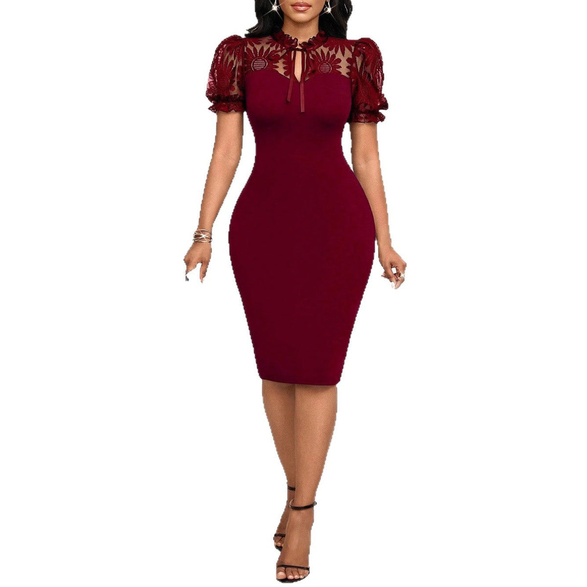 Women's Solid Color Lace Slimming A-line Dress – product image 5