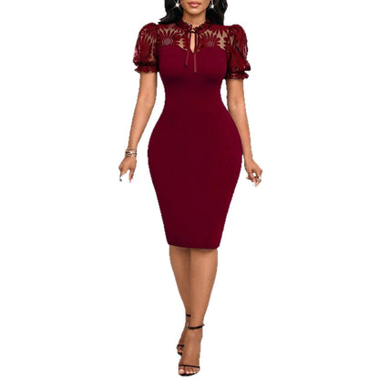 Women's Solid Color Lace Slimming A-line Dress – product image 5