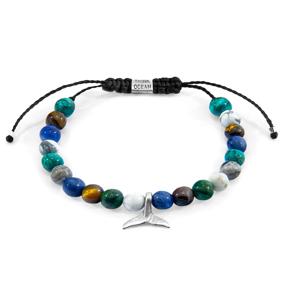 Multicoloured Multi-Gem Think Ocean Mini Whale Silver and Stone Macrame Bracelet - product image 1 of 3