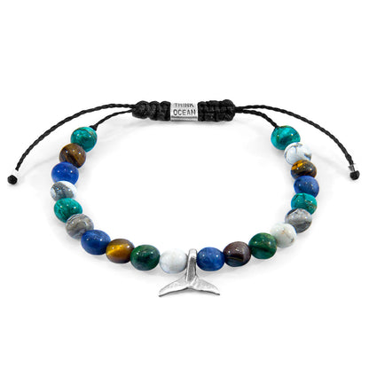 Multicoloured Multi-Gem Think Ocean Mini Whale Silver and Stone Macrame Bracelet - product image 1 of 3