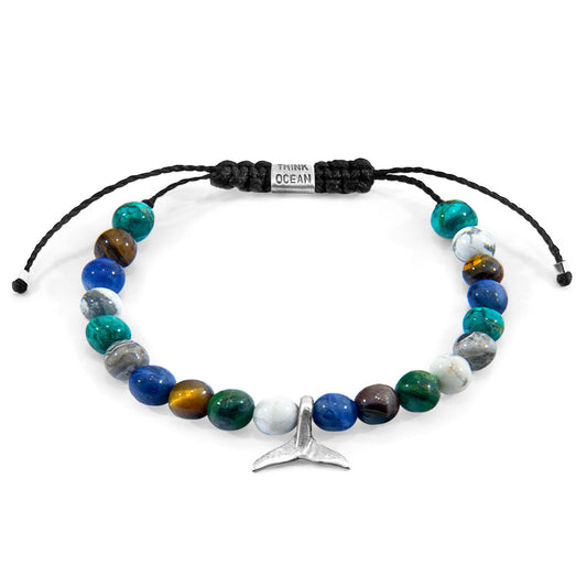 Multicoloured Multi-Gem Think Ocean Mini Whale Silver and Stone Macrame Bracelet - product image 1 of 3
