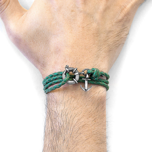 Fern Green Clyde Anchor Silver and Braided Leather Bracelet – product image 2 of 5