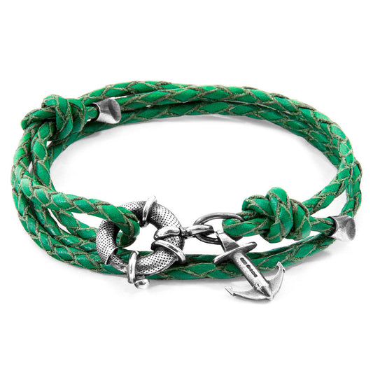 Fern Green Clyde Anchor Silver and Braided Leather Bracelet – product image 1 of 5