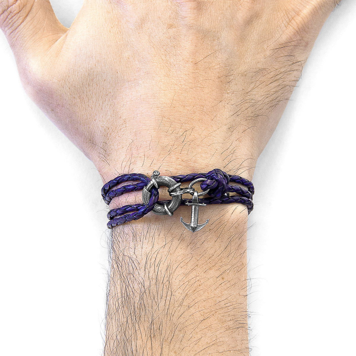 Grape Purple Clyde Anchor Silver and Braided Leather Bracelet – product image 2 of 5