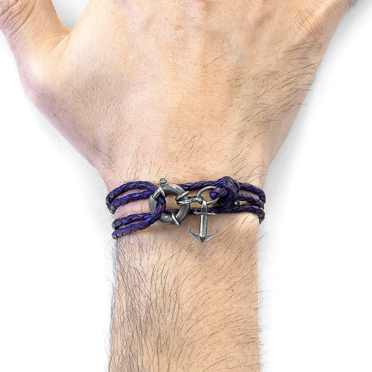 Grape Purple Clyde Anchor Silver and Braided Leather Bracelet – product image 2 of 5