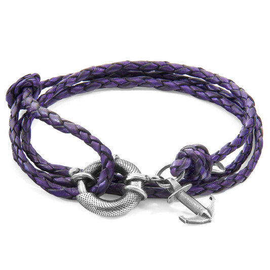 Grape Purple Clyde Anchor Silver and Braided Leather Bracelet – product image 1 of 5