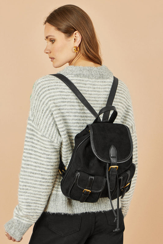 Yumi Black Faux Suede Pocket Rucksack – product image 1