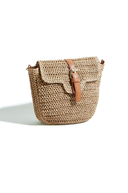 Yumi Brown Woven Rattan Handbag With Buckle – product image 7 of 9