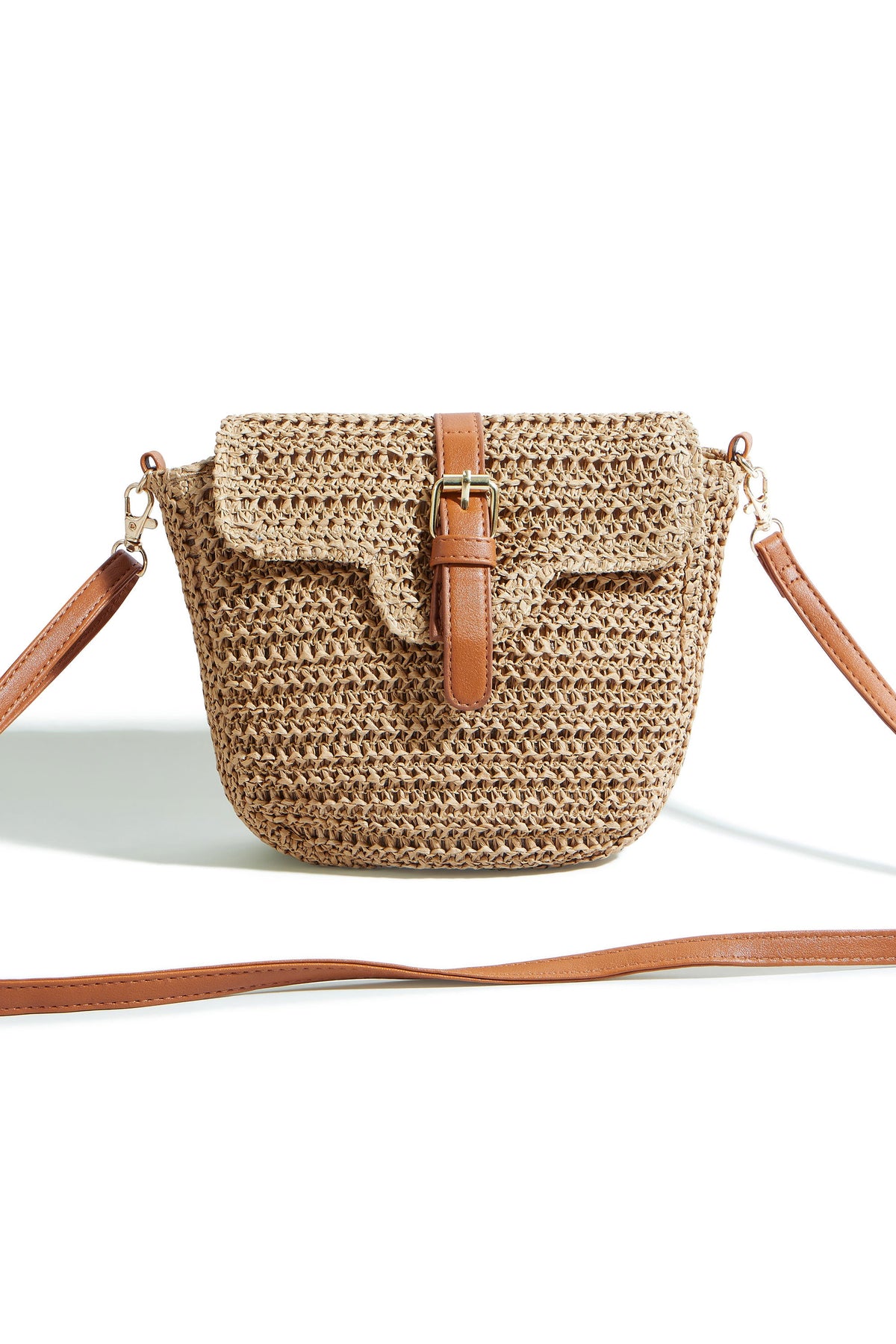 Yumi Brown Woven Rattan Handbag With Buckle – product image 5 of 9