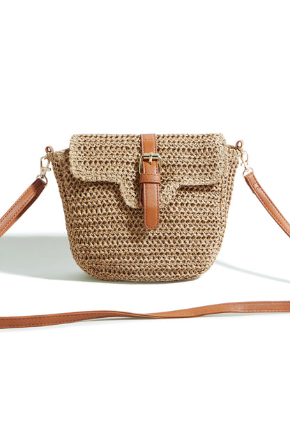 Yumi Brown Woven Rattan Handbag With Buckle – product image 5 of 9