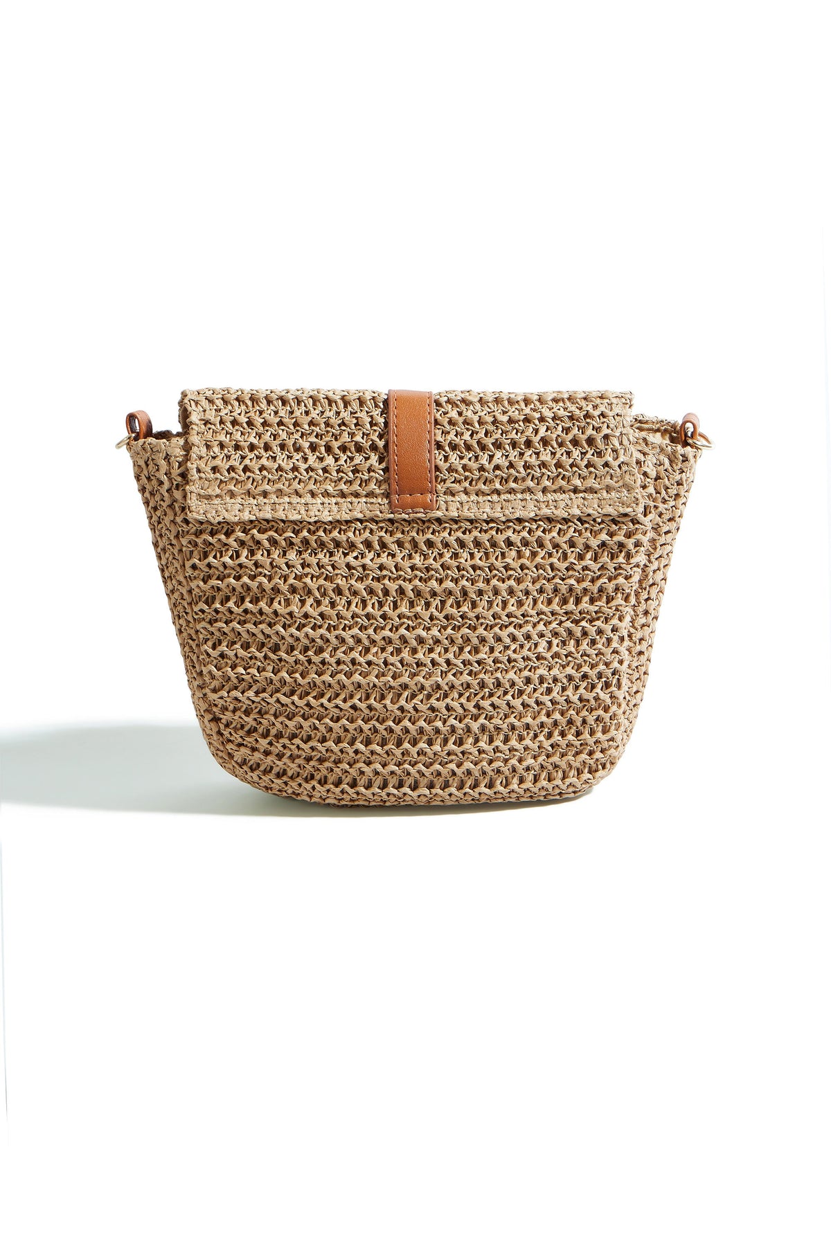 Yumi Brown Woven Rattan Handbag With Buckle – product image 6 of 9