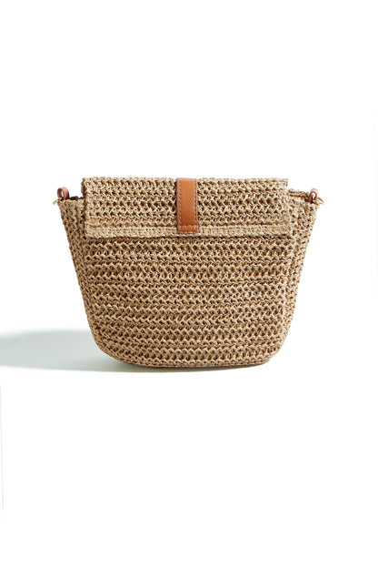 Yumi Brown Woven Rattan Handbag With Buckle – product image 6 of 9