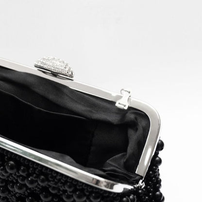 Black Pearl And Crystal Clutch Bag With Silver Details – product image 2 of 3