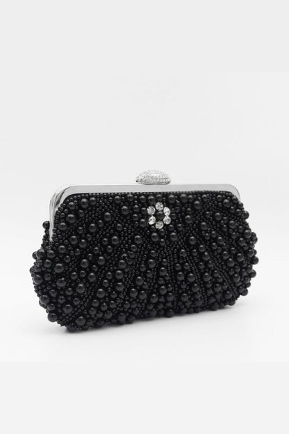 Black Pearl And Crystal Clutch Bag With Silver Details – product image 1 of 3