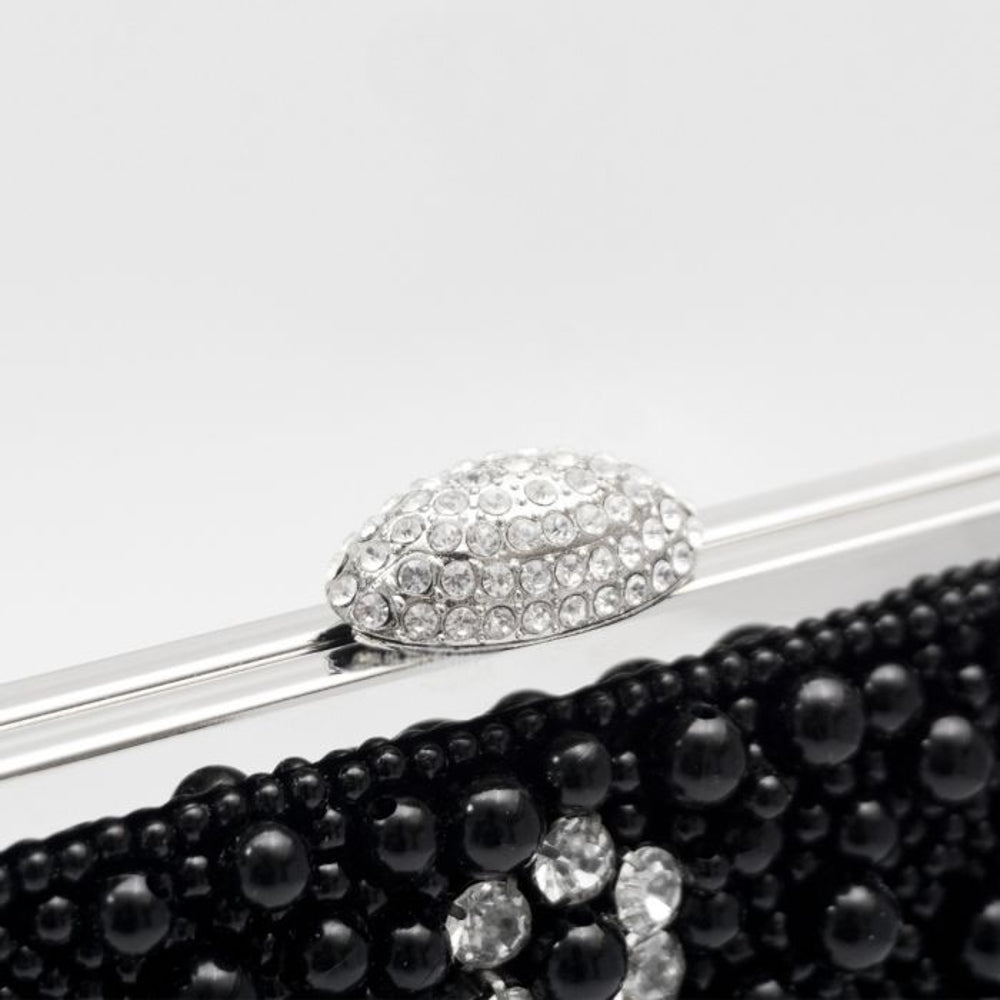 Black Pearl And Crystal Clutch Bag With Silver Details – product image 3 of 3
