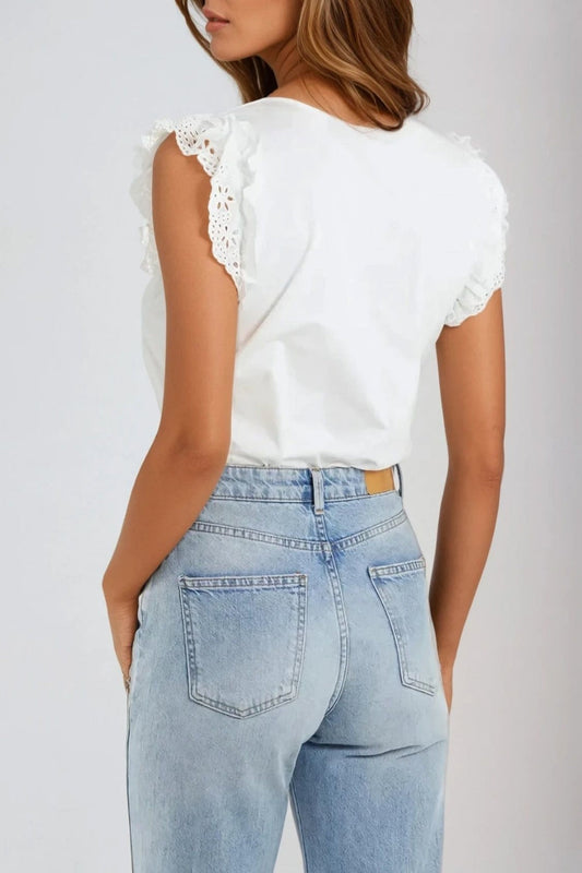 White Ruffle Broderie Anglaise Sleeve T-Shirt – product image 2 of 2