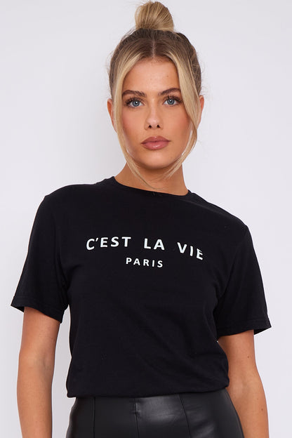 Black C'est La Vie Short Sleeve Regular Fit T Shirt – product image 3 of 5