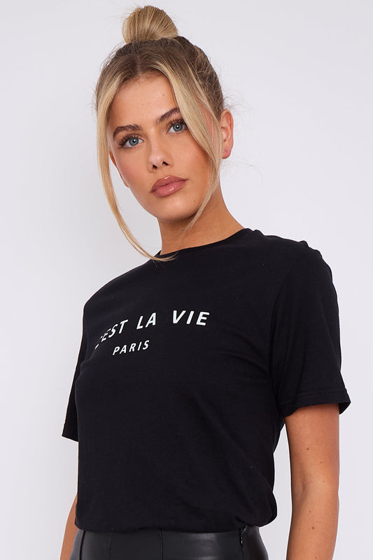 Black C'est La Vie Short Sleeve Regular Fit T Shirt – product image 2 of 5