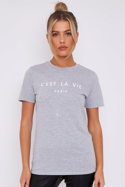 Grey C'est La Vie Short Sleeve Regular Fit T Shirt – product image 1 of 5