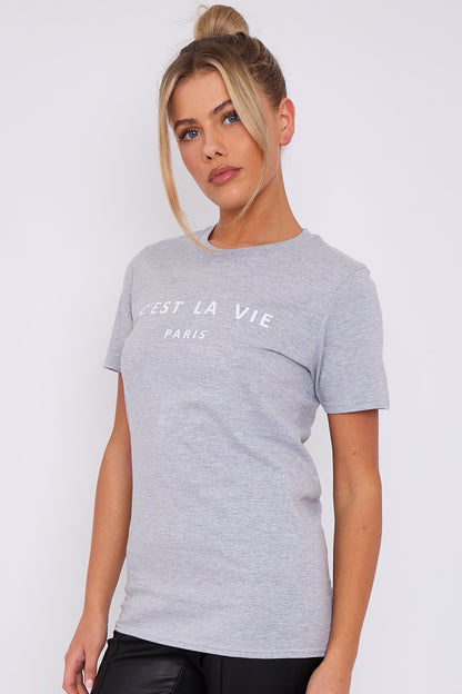 Grey C'est La Vie Short Sleeve Regular Fit T Shirt – product image 4 of 5