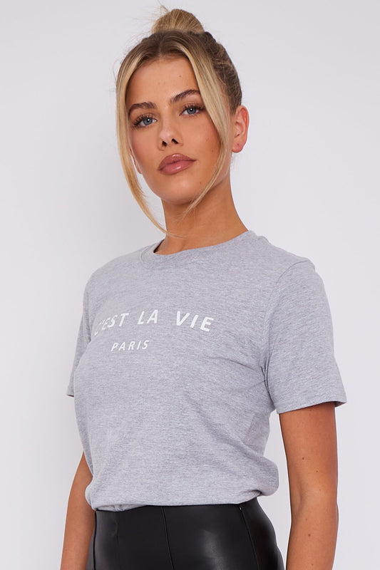 Grey C'est La Vie Short Sleeve Regular Fit T Shirt – product image 2 of 5