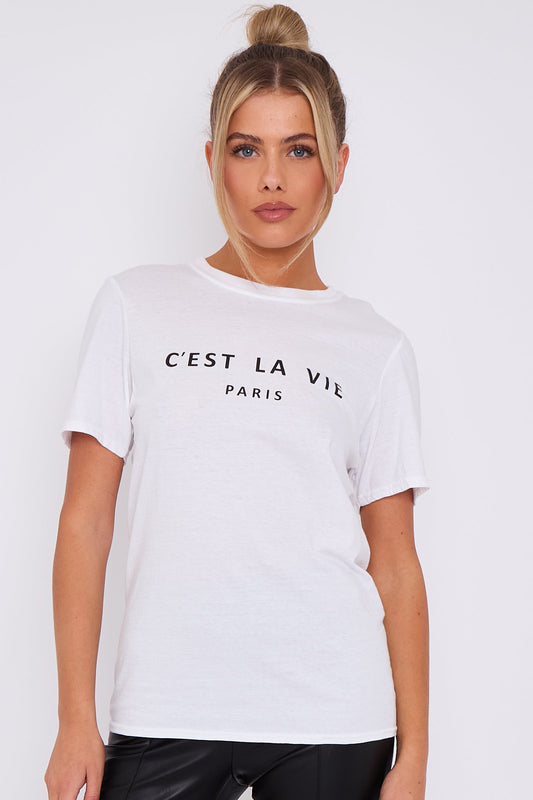 White C'est La Vie Short Sleeve Regular Fit T Shirt – product image 1 of 5