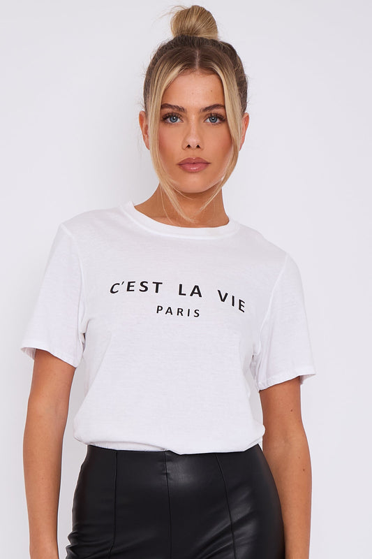 White C'est La Vie Short Sleeve Regular Fit T Shirt – product image 2 of 5