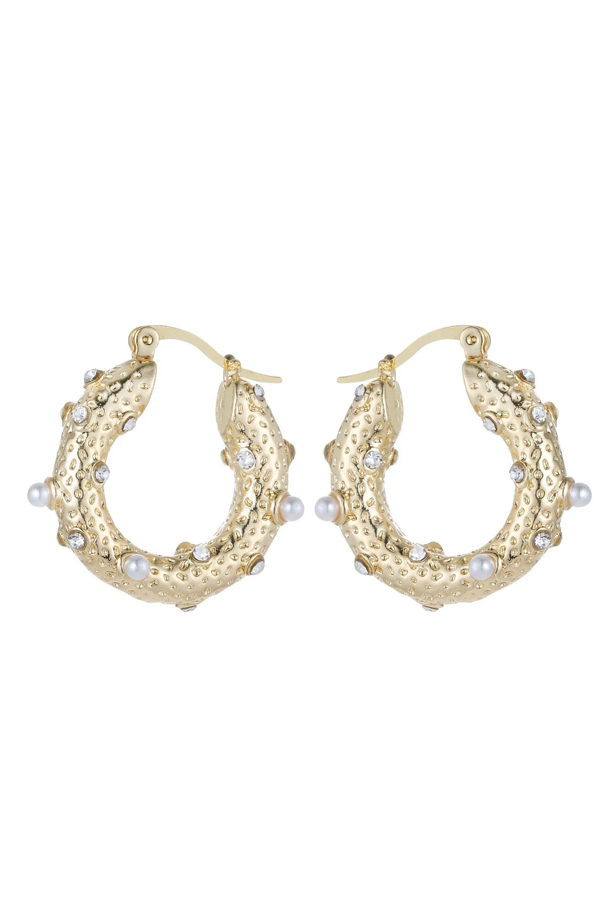 Gold Tone Small Pearl and Diamante Hoop Earrings – product image 1 of 2