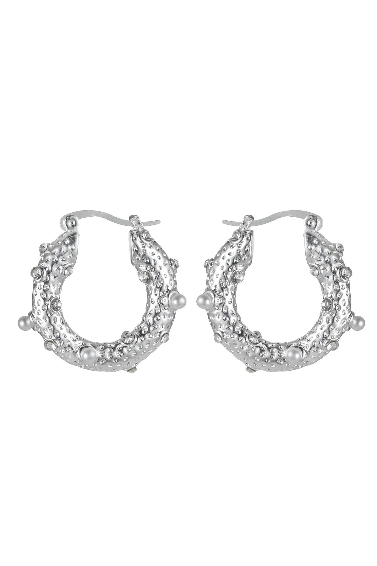 Silver Tone Small Pearl and Diamante Hoop Earrings – product image 1 of 2
