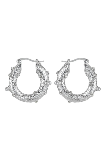 Silver Tone Small Pearl and Diamante Hoop Earrings – product image 1 of 2