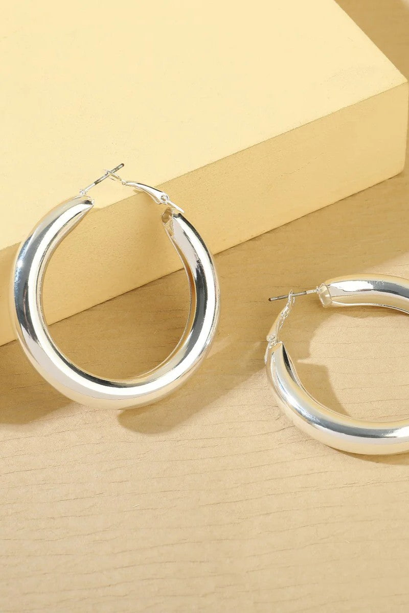 Silver Tone Chunky Hoop Earrings – product image 2 of 2