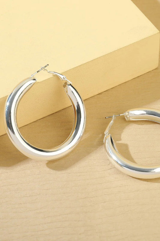 Silver Tone Chunky Hoop Earrings – product image 2 of 2