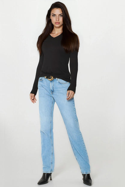 Black V Neck Long Sleeve Top – product image 1