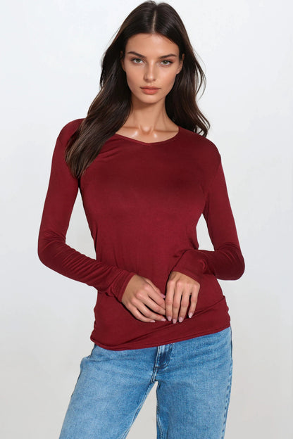 Wine V Neck Long Sleeve Top – product image 1 of 3