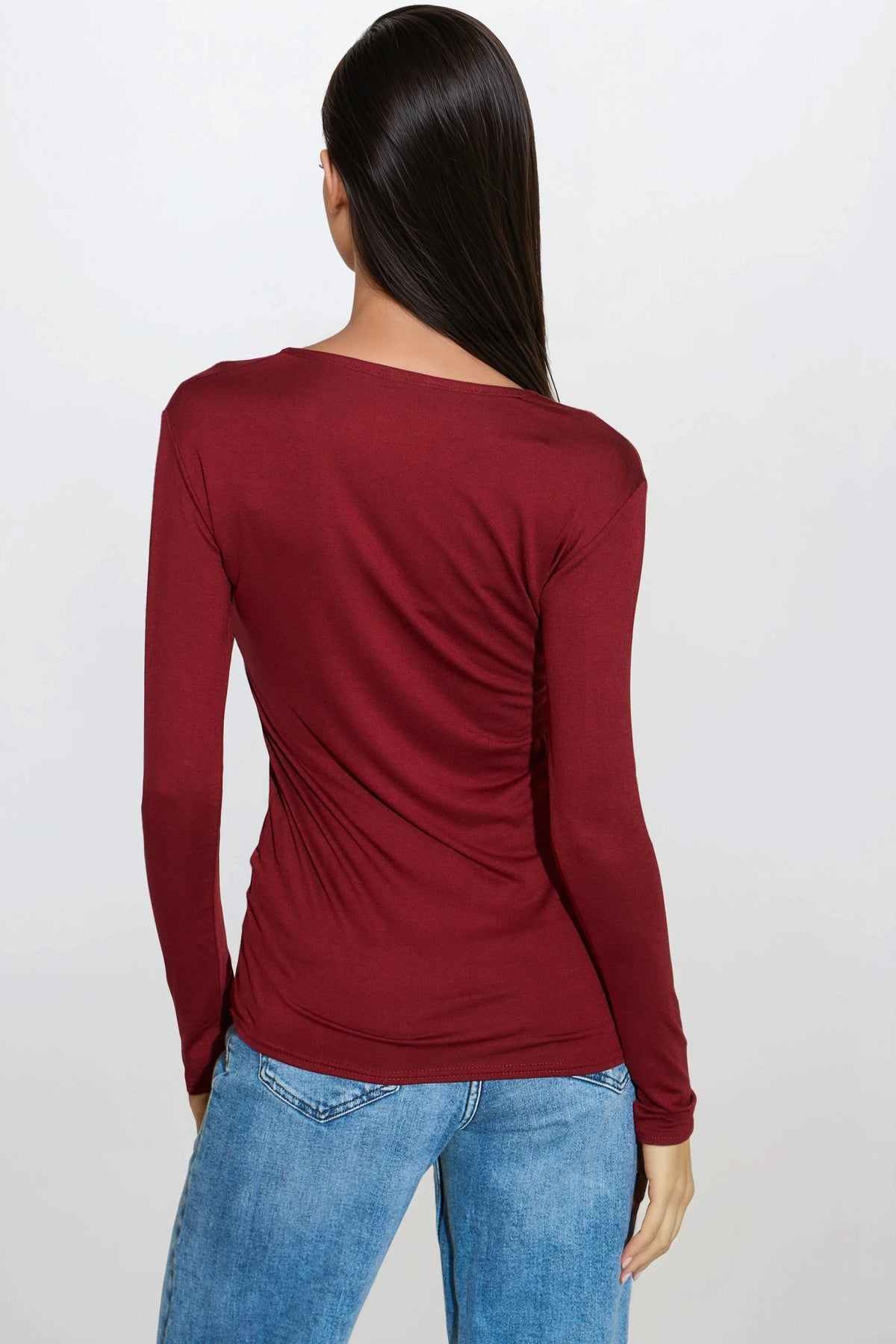 Wine V Neck Long Sleeve Top – product image 3 of 3