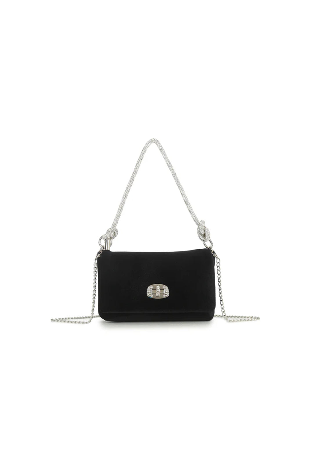 Black Velvet Evening Bag with Silver Knot Handle – product image 1