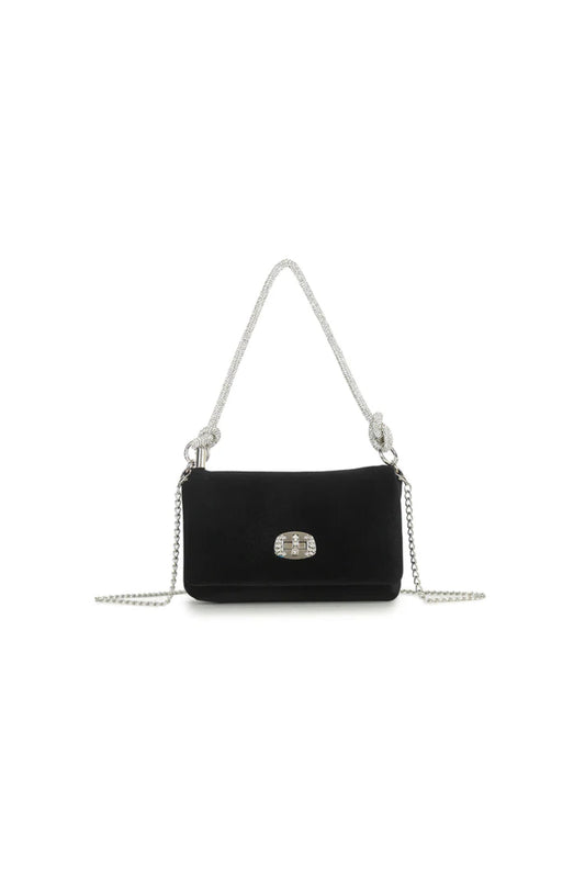 Black Velvet Evening Bag with Silver Knot Handle – product image 1
