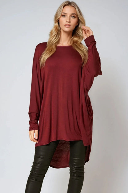 Wine Oversized Batwing High Low Top – product image 1 of 3