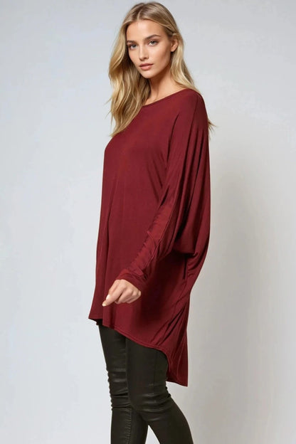 Wine Oversized Batwing High Low Top – product image 2 of 3