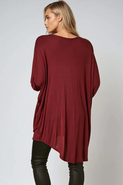 Wine Oversized Batwing High Low Top – product image 3 of 3