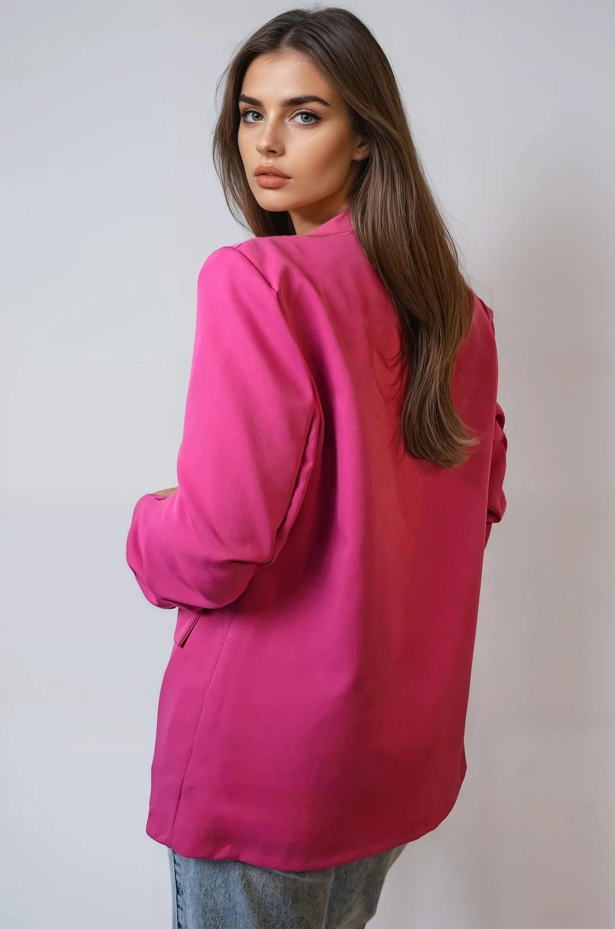 Fuchsia Blazer with Ruched Sleeves – product image 3 of 4