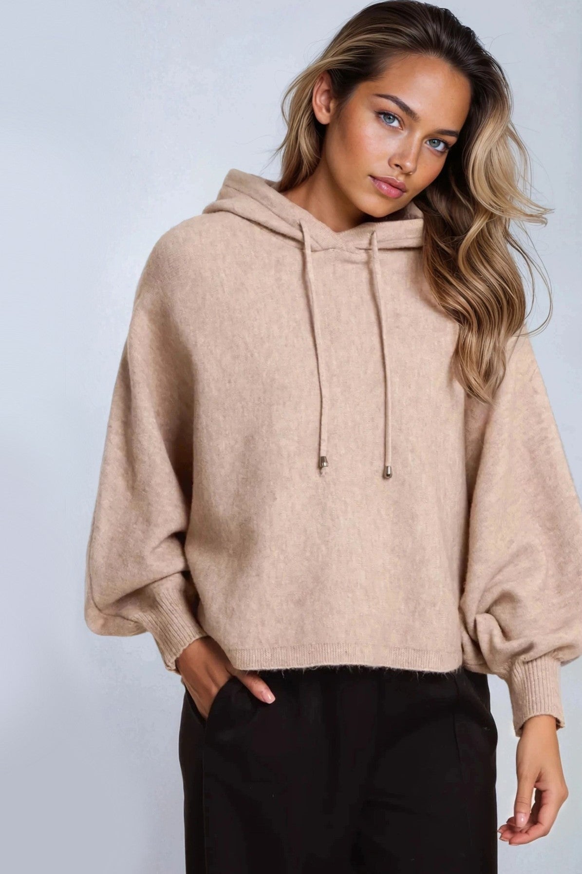 Mocha Boxy Knit Hoodie – product image 2 of 3