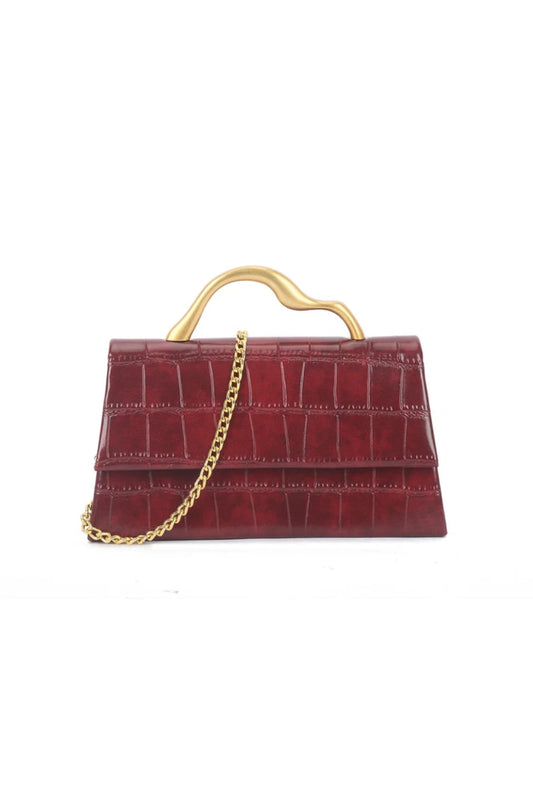 Cherry Red Croc Faux Leather Top Handle Bag – product image 1 of 3