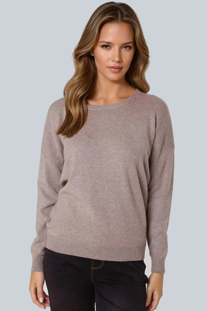 Mocha Crew Neck Fine Knit Jumper – product image 1 of 3