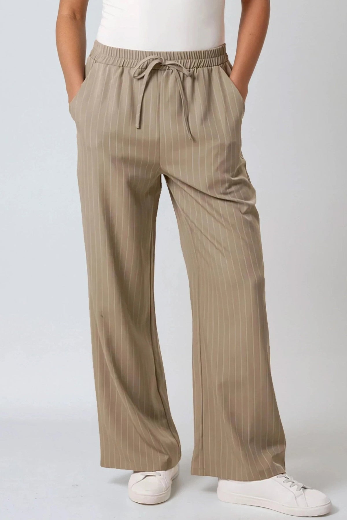 Khaki Pinstripe Wide Leg Trousers and Waistcoat Co-Ord Set – product image 3 of 4