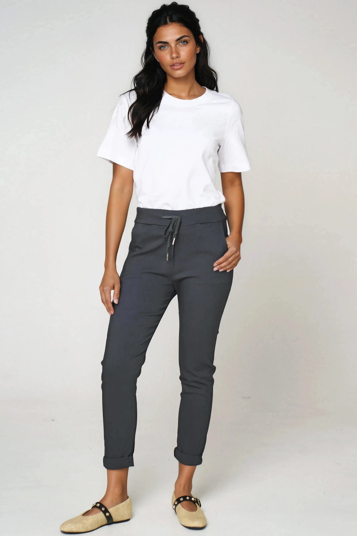 Charcoal Stretch Drawstring Trousers – product image 1