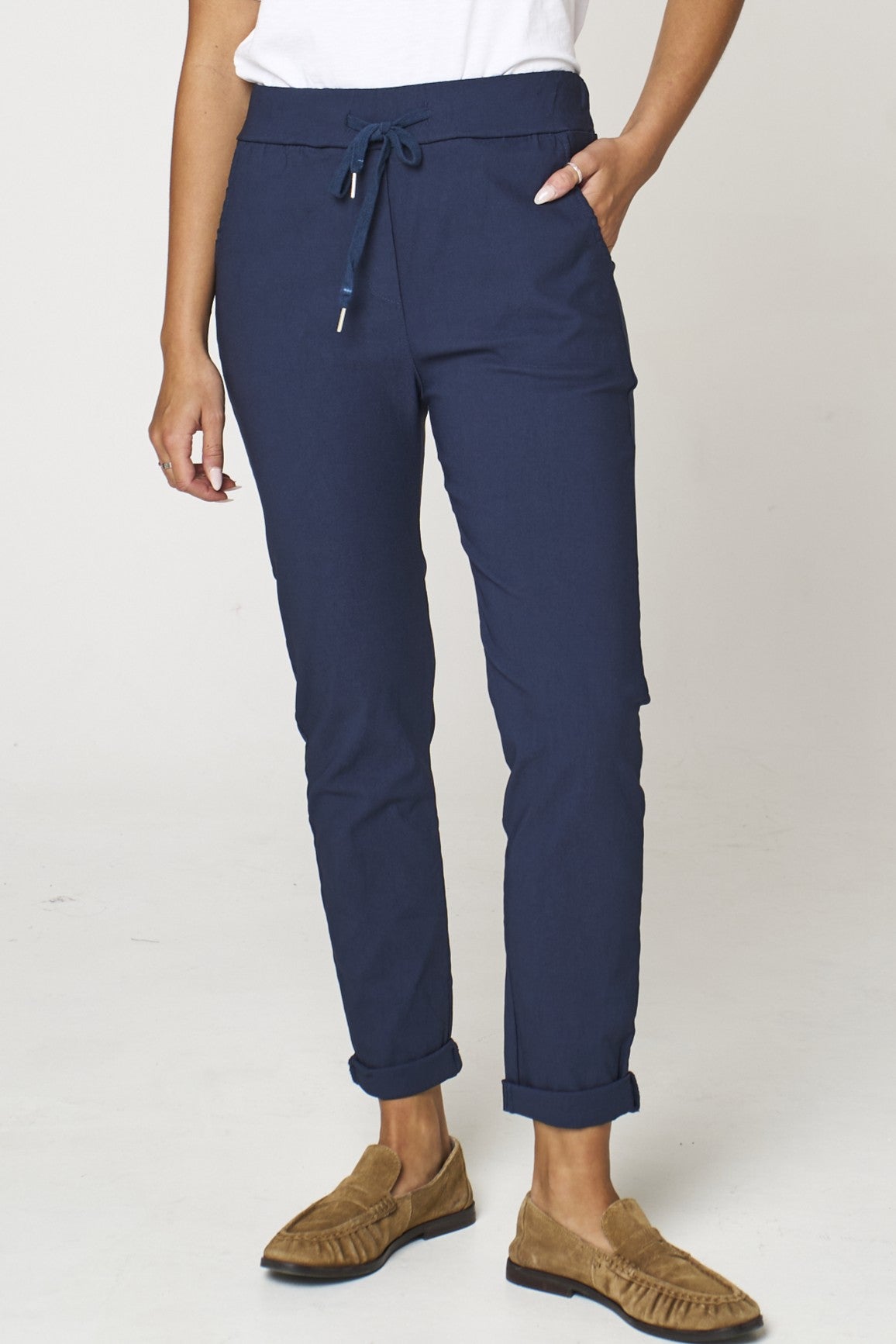 Navy Stretch Drawstring Trousers – product image 3