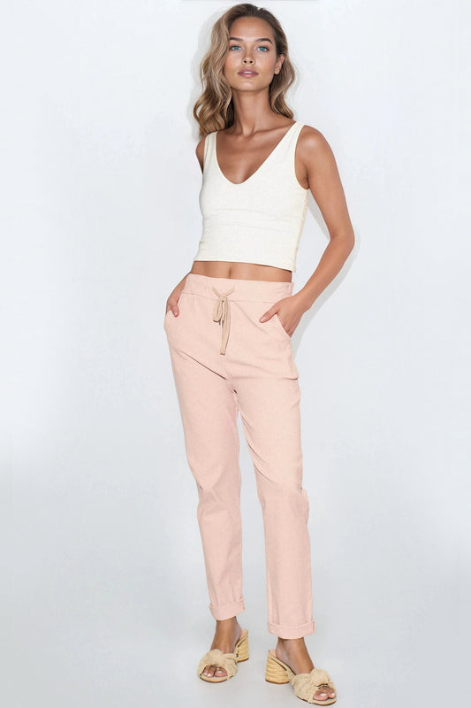 Dusty Pink Stretch Drawstring Trousers – product image 1