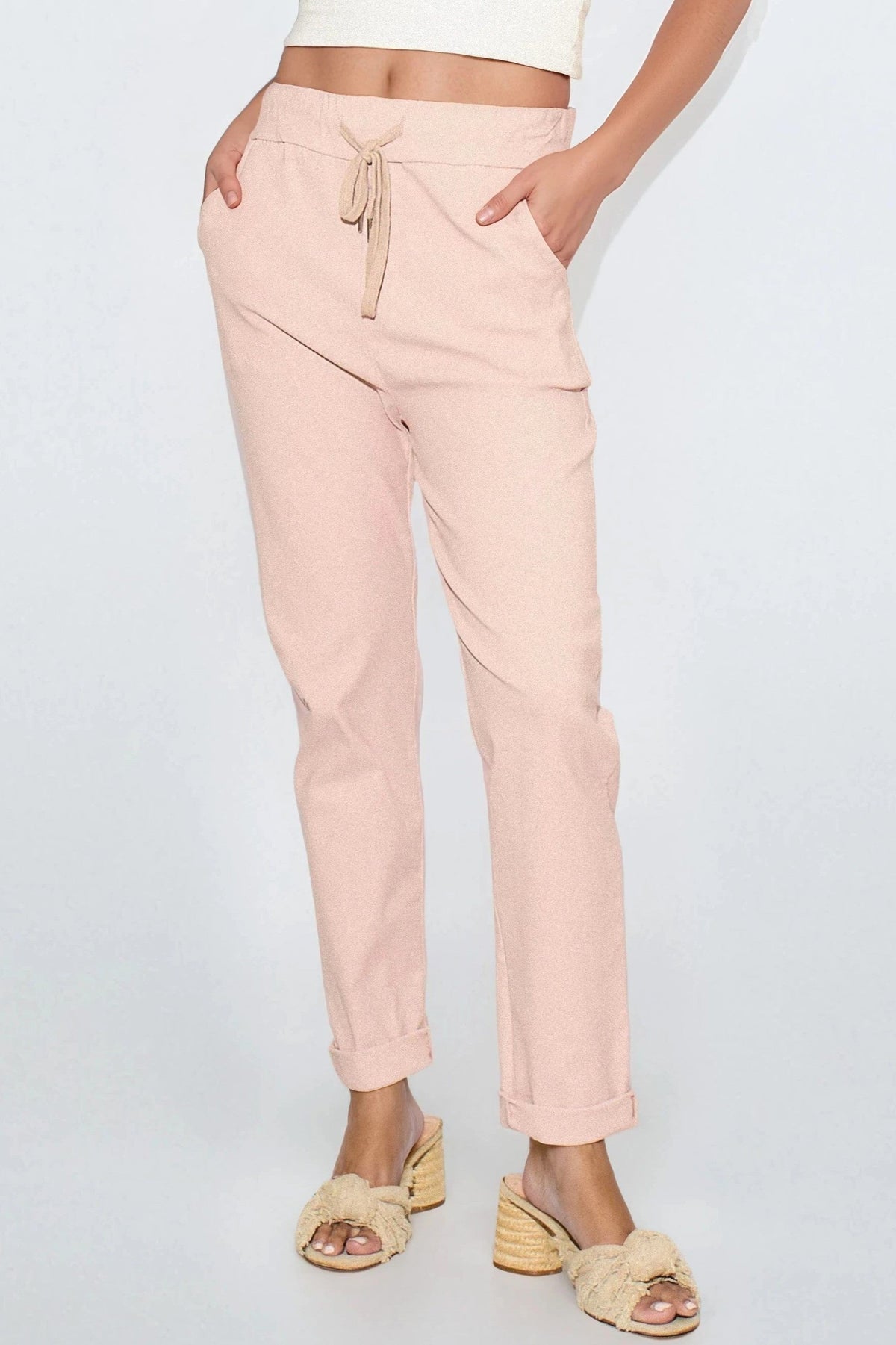 Dusty Pink Stretch Drawstring Trousers – product image 4