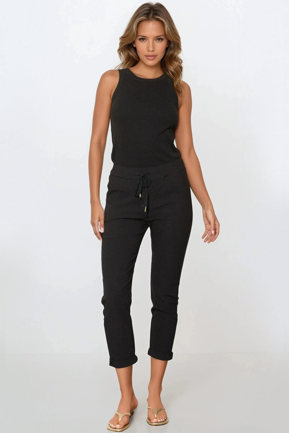 Black Stretch Drawstring Trousers – product image 4
